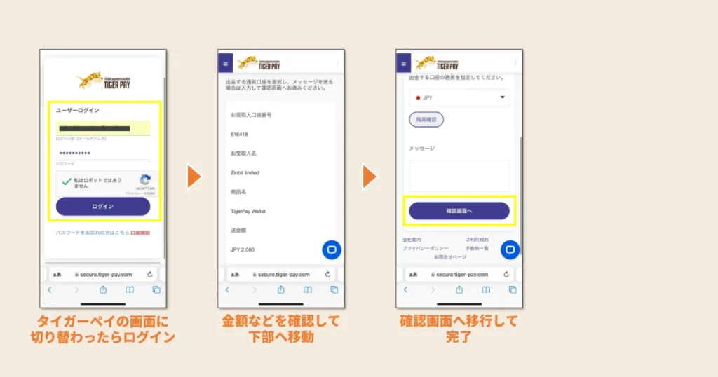 BetAndMark (ベットアンドマーク)のタイガーペイの入金方法、その２